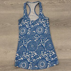 Lululemon Yoga Athletic Floral Racerback Tank Top Blue White Women’s Size S